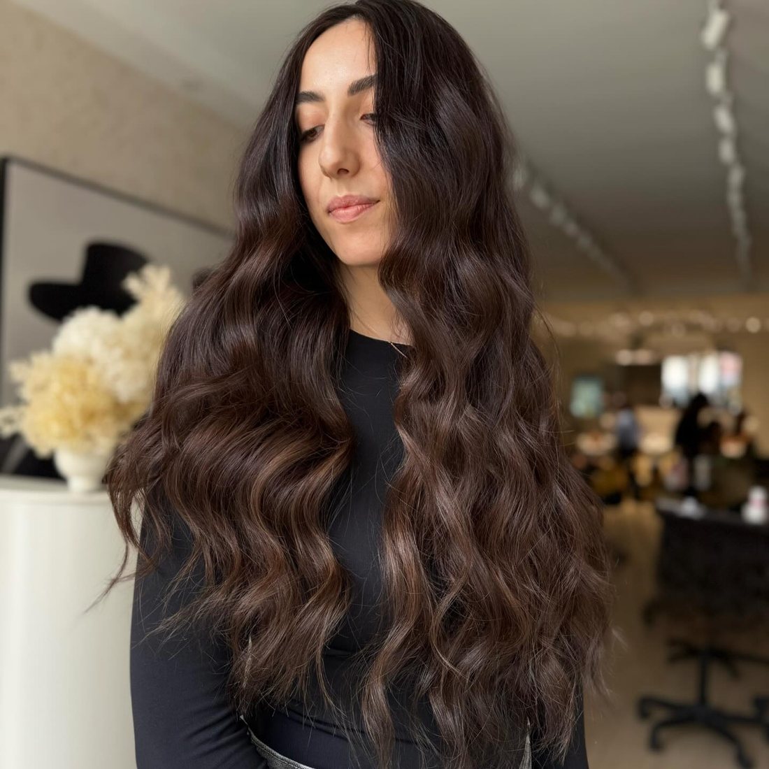 Long dark keratin bond extensions for a bride by Bond Girl Hair